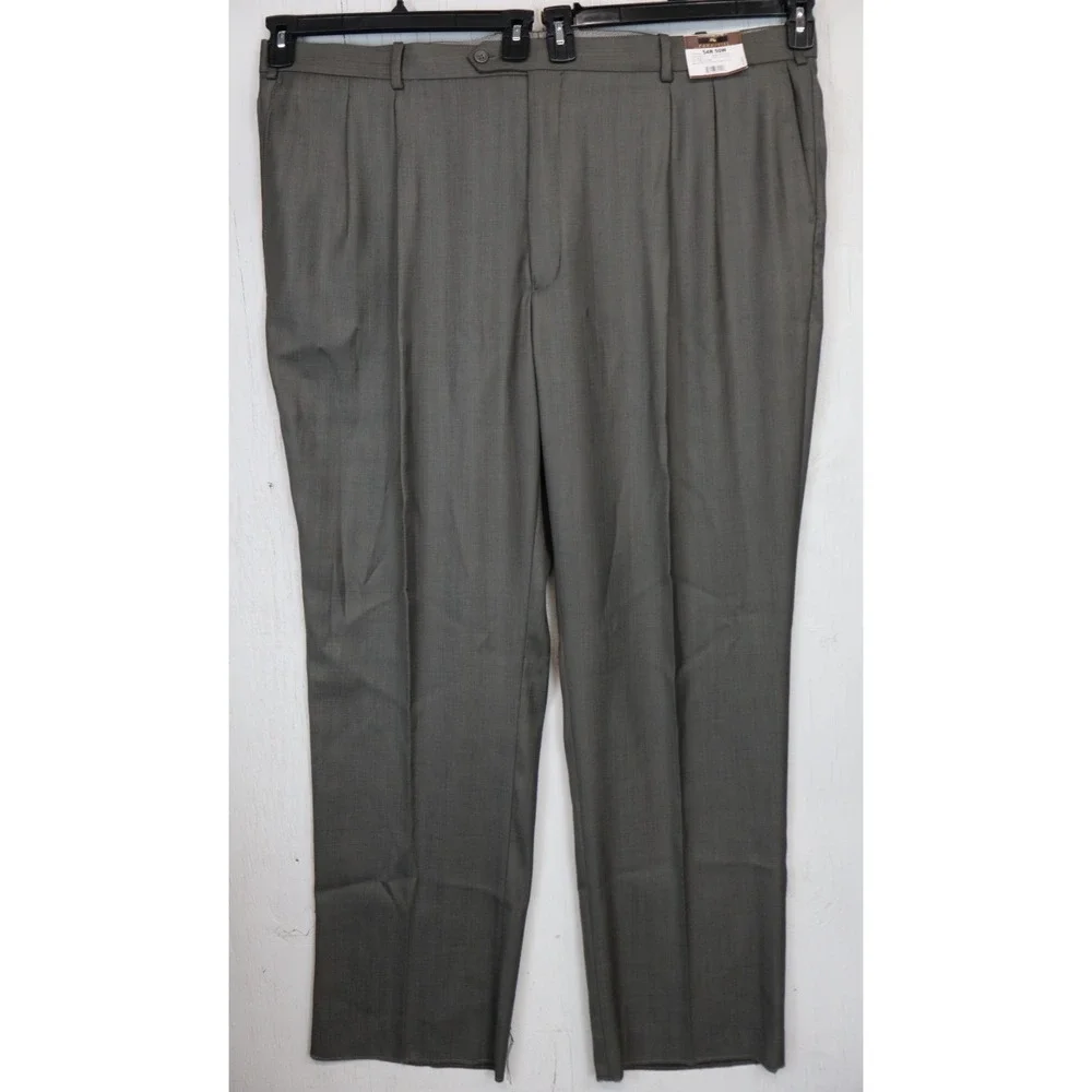 Mens Caravelli Super 150s Dress‎ Pants Pleated Dark Taupe Gray Size 50 x UFN New